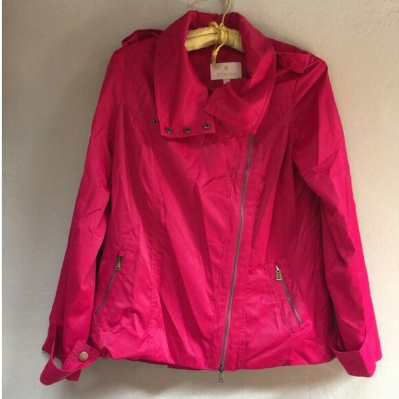 Etcetera Womens Asymmetric Zip Moto Jacket Size 0 Pink Pockets Snap Collar Lined - Picture 1 of 9
